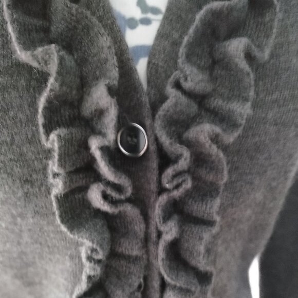 Grey Ruffle Italian Merino Wool Cardigan - Picture 7 of 13
